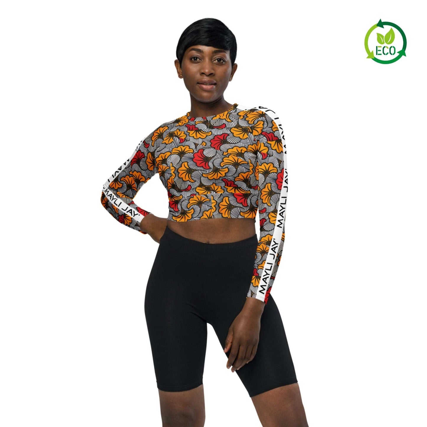 Crop top à manches longues imprimé wax en matières recyclées