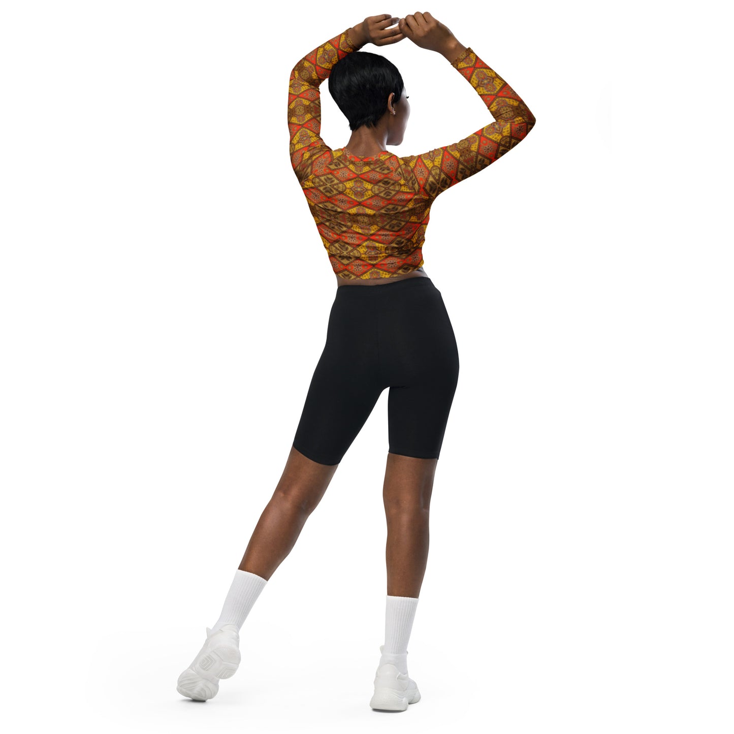 Crop top fitness à manches longues pour femme