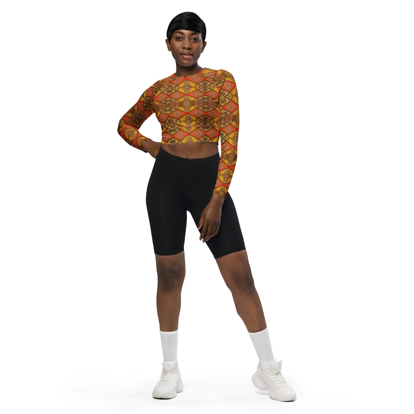 Crop top fitness à manches longues pour femme 