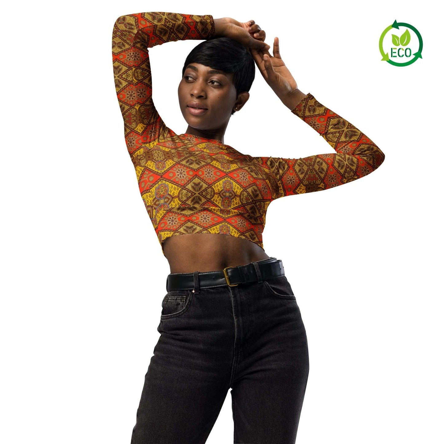 Crop top fitness à manches longues pour femme