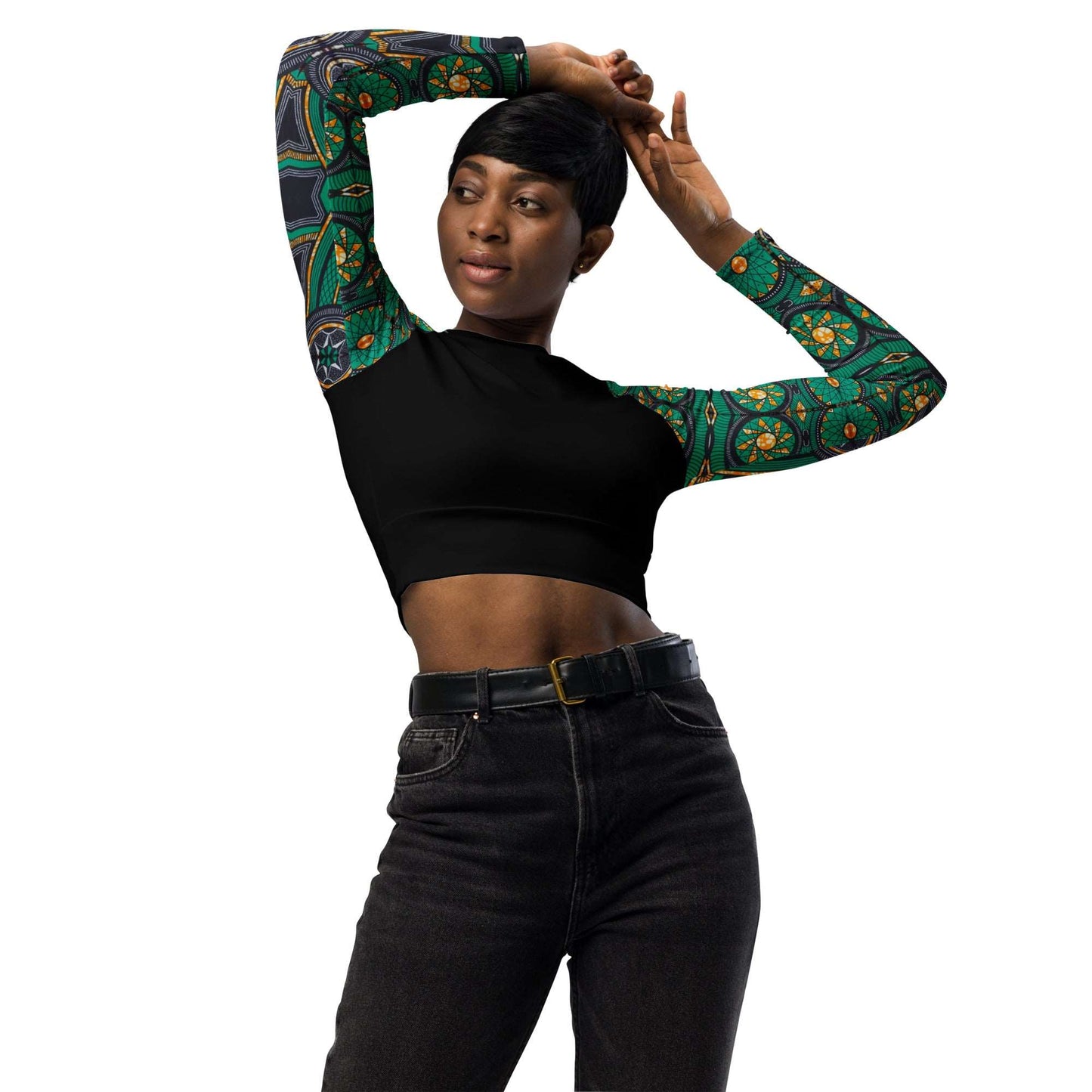 Crop top à manches longues imprimé wax en matières recyclées