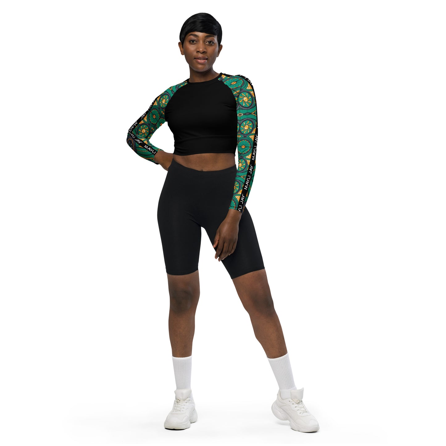 Crop top à manches longues imprimé wax en matières recyclées