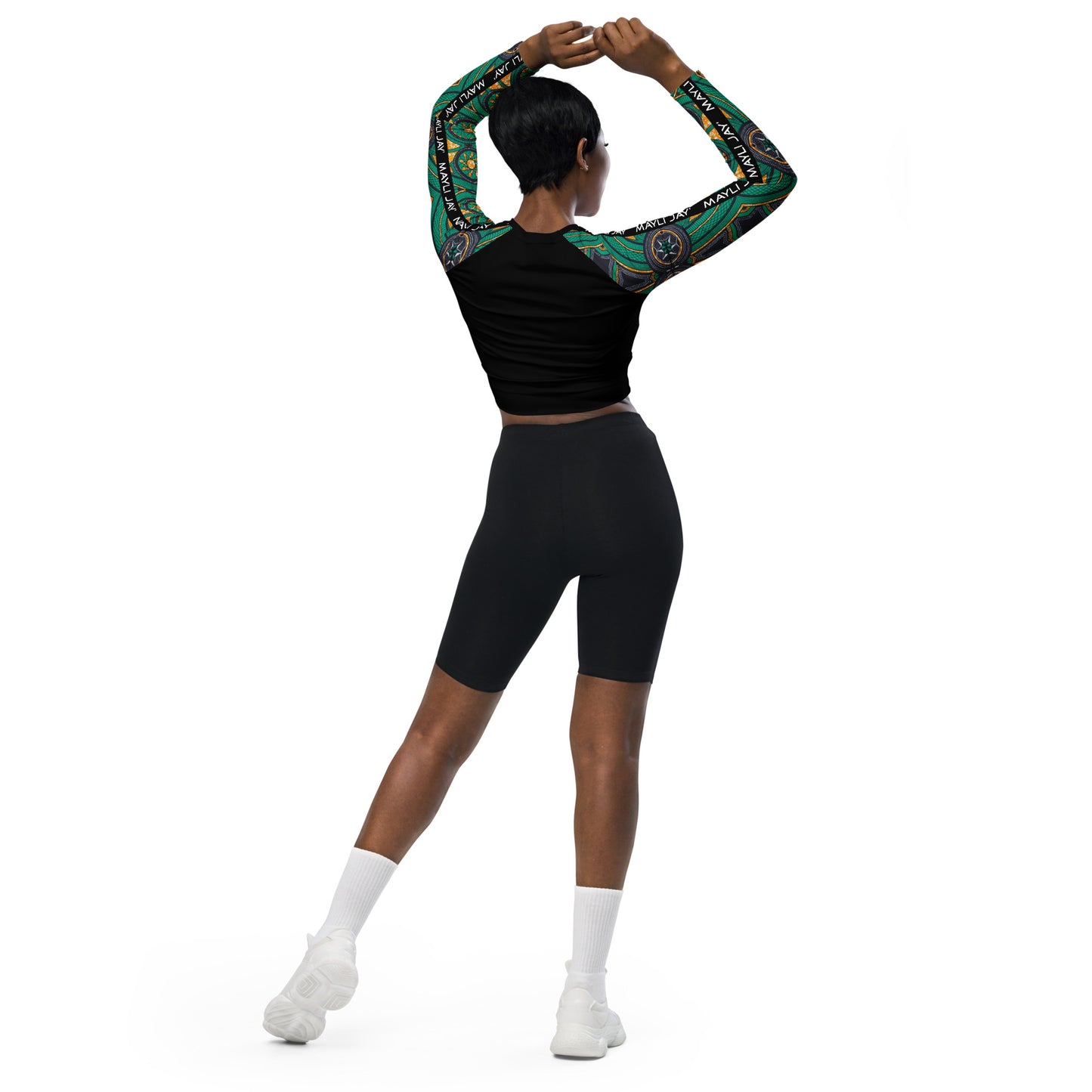 Crop top à manches longues imprimé wax en matières recyclées