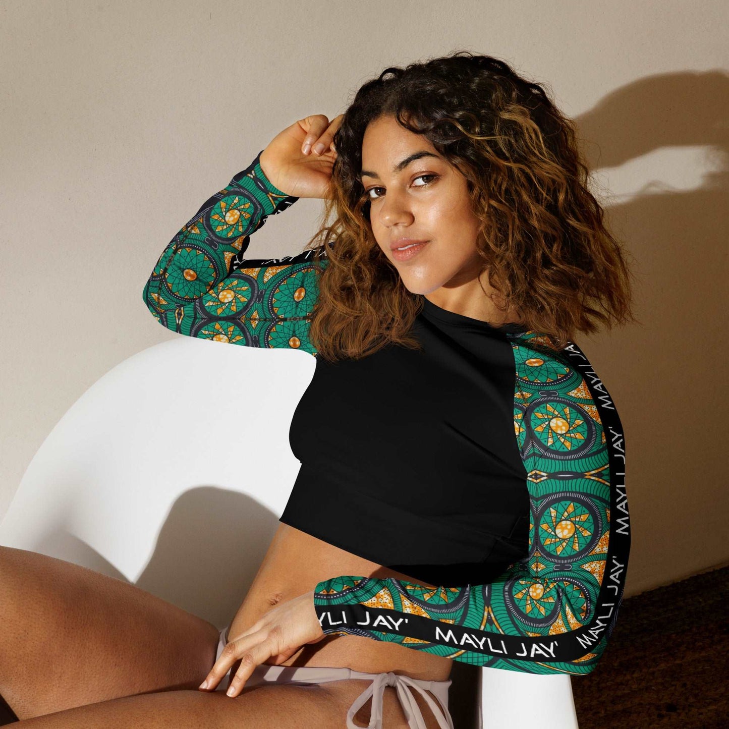 Crop top à manches longues imprimé wax en matières recyclées
