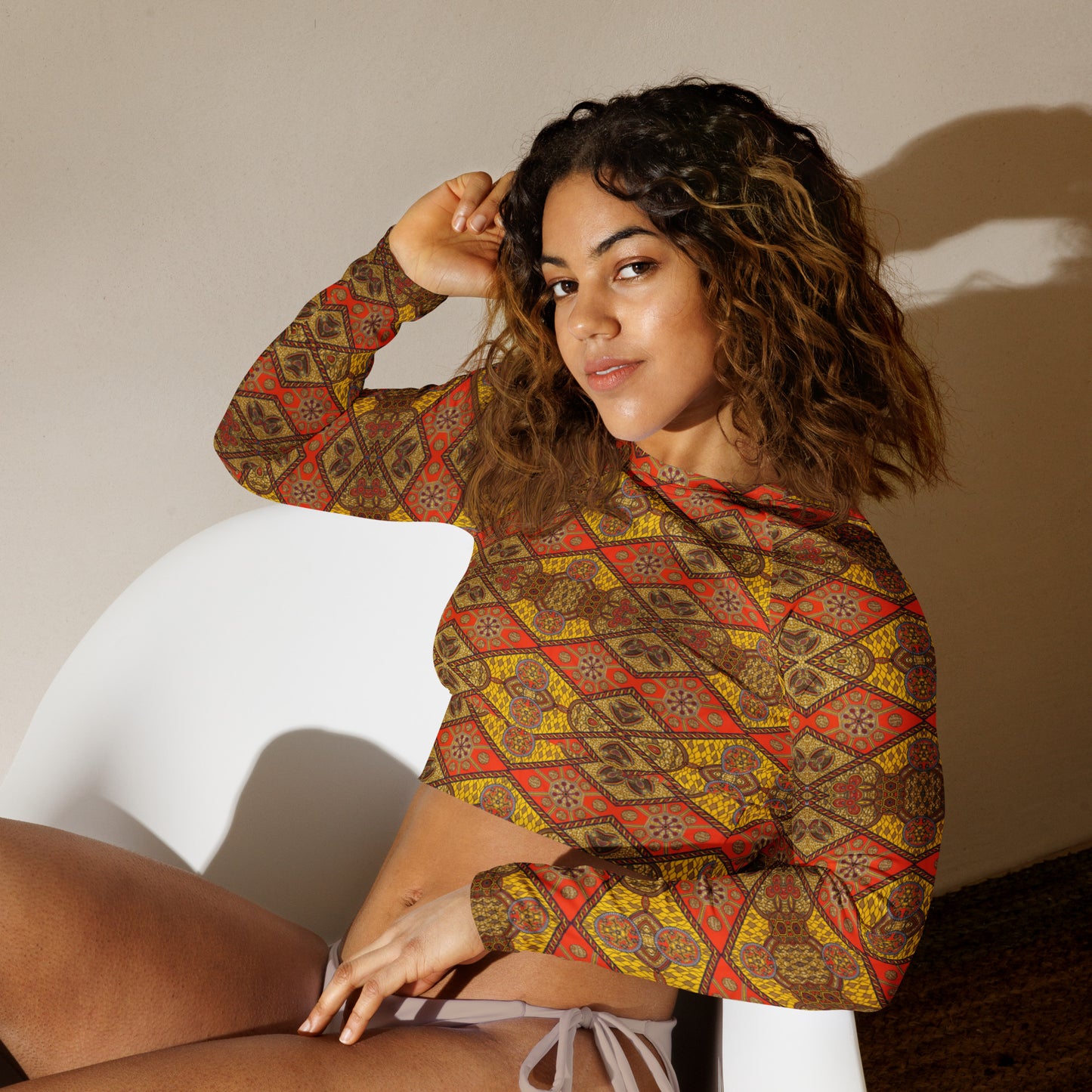 Crop top fitness à manches longues pour femme