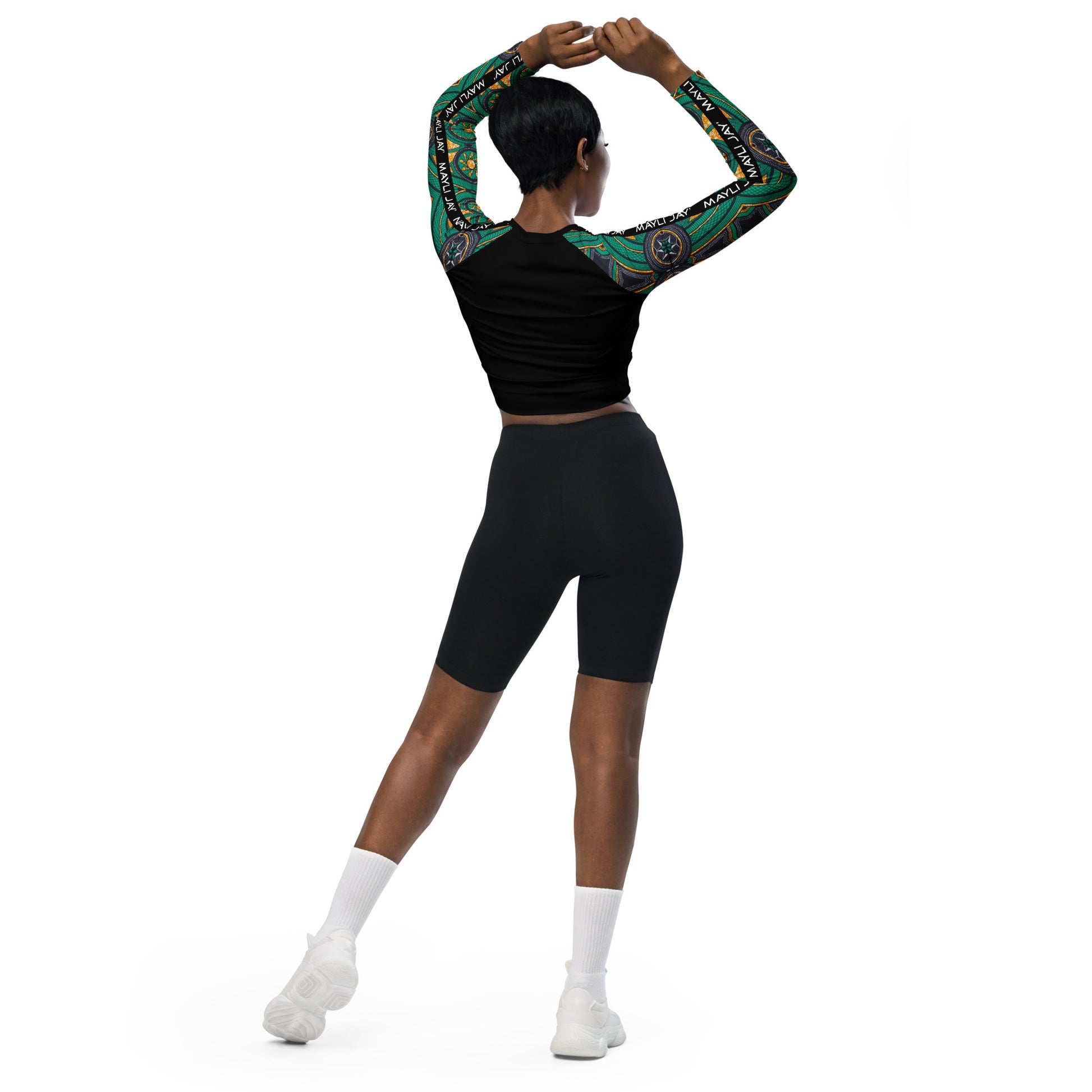 Crop top à manches longues imprimé wax en matières recyclées